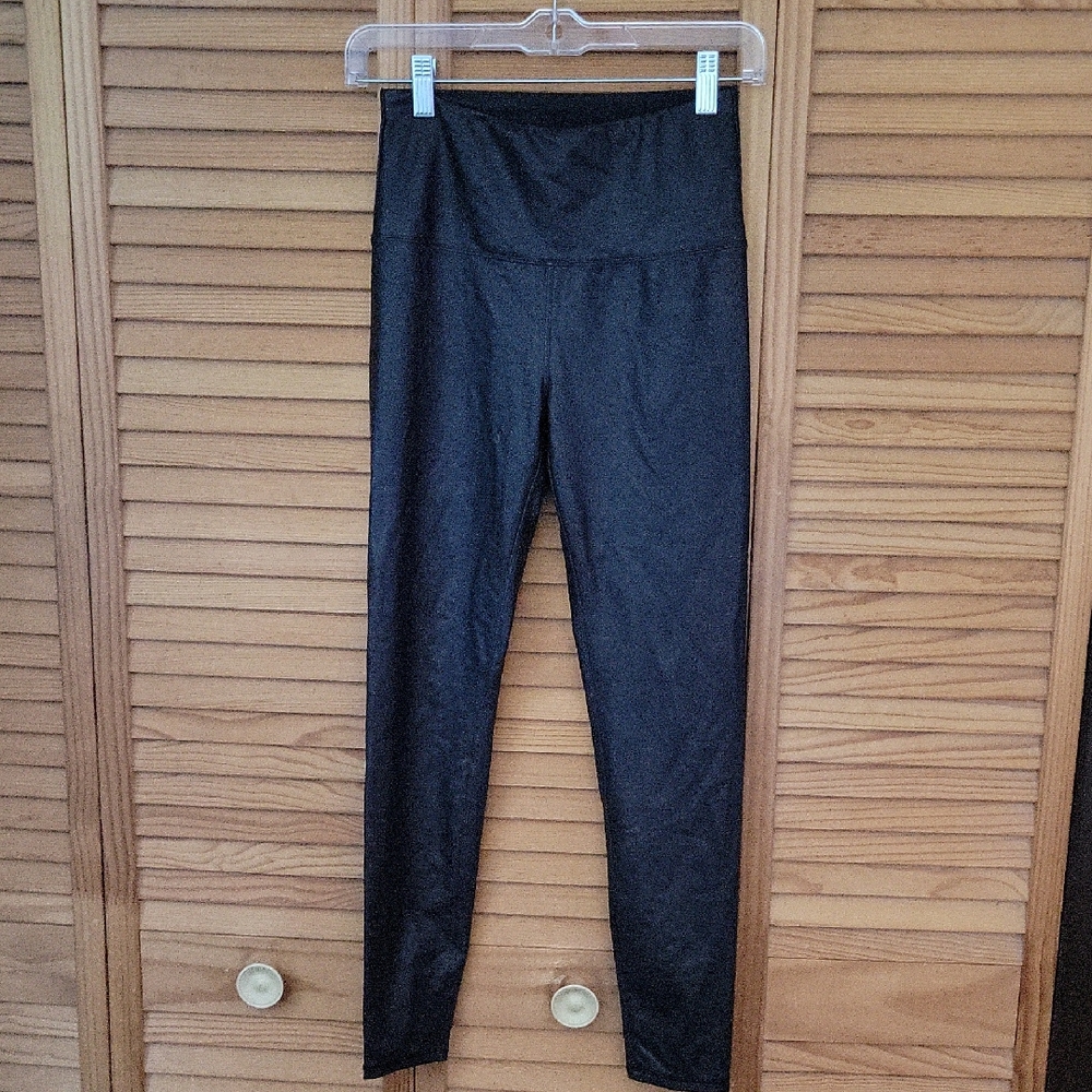 Gottex Faux Leather Black High Rise Stretch Shiny Pants Athleisure Legging Small